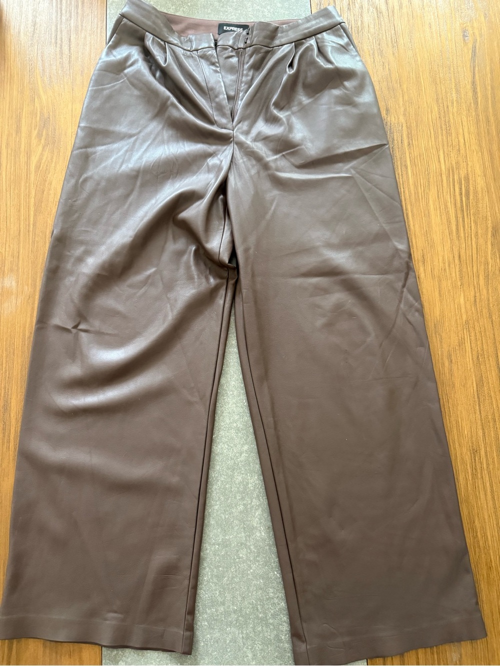 Express Dark Brown Faux Leather Wide-Leg Trousers